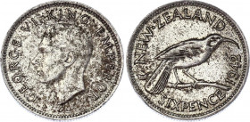 New Zealand 6 Pence 1942 KG
KM# 8; Silver; George VI; XF+