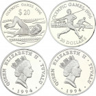 Tuvalu 2 x 20 Dollars 1994
KM# 24, 25; Silver (0.925) 31.80 & 31.47g; Proof; Olympic Games 1996, Javelin Throwing & Swimming