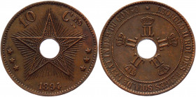 Congo 10 Centimes 1894
KM# 4; Copper 20,34g.; Leopold II; AUNC