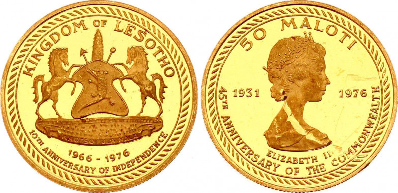 Lesotho 50 Maloti 1976
KM# 15; Gold (.900) 4,50g.; Moshoeshoe II; 10th Annivers...