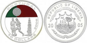 Liberia 10 Dollars 2005
Silver Proof, Colour; Football 2006, Portugal
