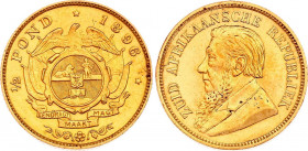 South Africa 1/2 Pond 1896
KM# 9.2; Gold (.916) 3,96g.; ZAR; Paul Kruger; UNC rare grade for this year