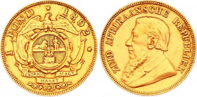 South Africa Pond 1892 Single Shaft Wagon Tongue Rare
KM# 10.2; Gold (.916) 7,90g.; ZAR; Paul Kruger; XF-AUNC