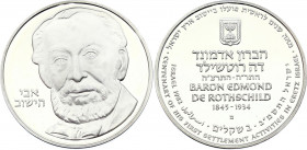 Israel 2 Sheqalim 1982 JE 5742
KM# 117; Silver; Independence Day; Baron Edmond de Rothschild; Israel’s 34th Anniversary; Proof