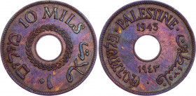 Palestine 10 Mils 1943
KM# 4a; XF with toning