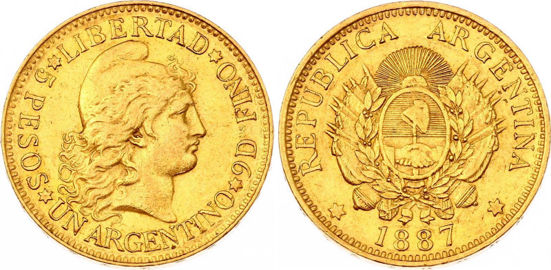 Argentina Argentino 1887
KM# 31; Gold (.900) 8,06g.; XF