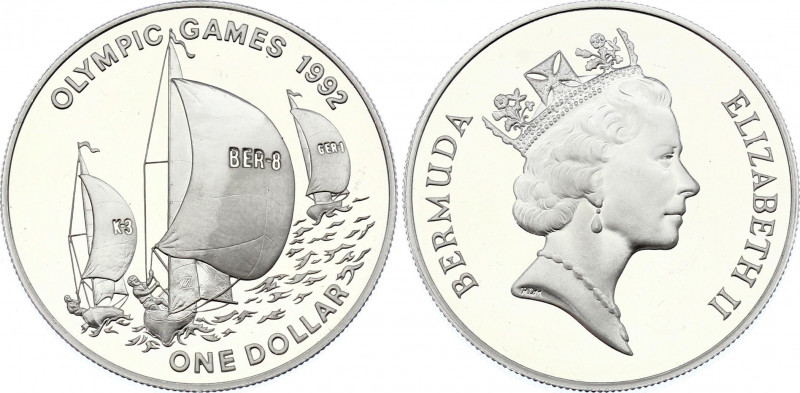 Bermuda 1 Dollar 1992
KM# 85; Silver (0.925) 31.5g; Proof; Olympiad 1992, Sailb...