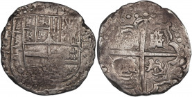 Bolivia 8 Reales 1627 P T
KM# 19a; Silver 26,36g.; Philip IV; VF-XF