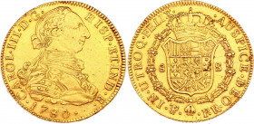 Bolivia 8 Escudos 1780 PTS PR
KM# 59; Gold (.904) 27,07g.; Charles III; VF-XF