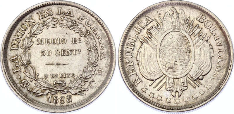 Bolivia 50 Centavos 1898 PTS CB
KM# 161.5; Silver; UNC- Nice deep strike