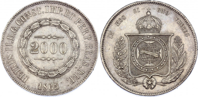 Brazil 2000 Reis 1865
KM# 466; Silver; Pedro II; XF+