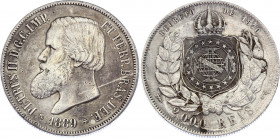 Brazil 2000 Reis 1889
KM# 485; Silver; Pedro II; XF