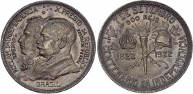 Brazil 500 Reis 1922 Pattern
KM# Pn233; Aluminum-Bronze 4,01g.; Independence Centennial; Dom Pedro & President Pessoa; UNC