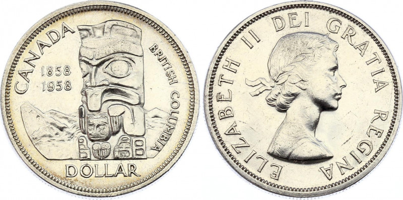 Canada 1 Dollar 1958
KM# 55; Silver (0.800) 23.33g 36mm; Totem Pole, British Co...