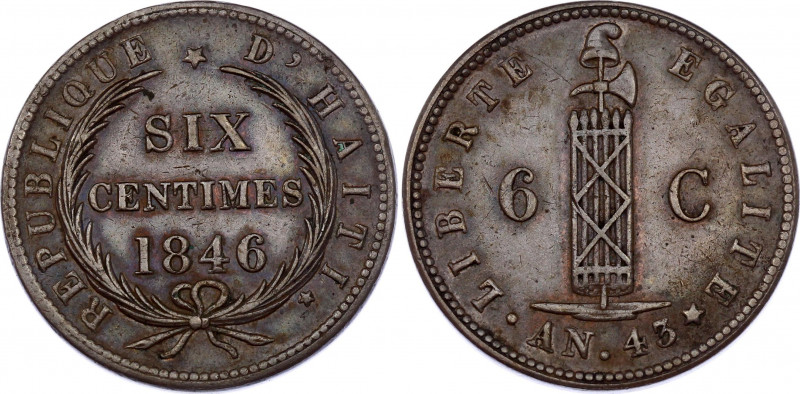 Haiti 6 Centimes 1846 An 43
KM# 28; XF+