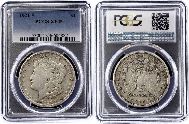 United States 1 Dollar 1921 S PCGS XF 45
KM# 110; Silver; "Morgan Dollar"