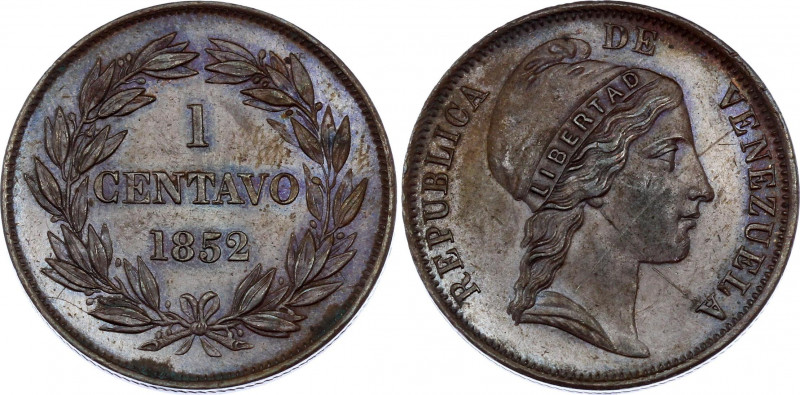 Venezuela 1 Centavo 1852
Y# 6; With Amazing Toning!