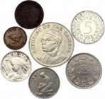 World Lot of 7 Coins 1909 - 1975
With Silver; Various Countries, Dates & Denominations