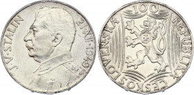 Czechoslovakia 100 Korun 1949
KM# 30; Silver; 70th Birthday - Josef Stalin; UNC