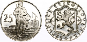 Czechoslovakia 25 Korun 1954 Proof
KM# 41; Silver, Proof; Mintage 5000; 10th Anniversary - Slovak Unprising