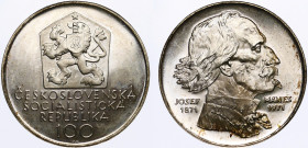Czechoslovakia 100 Korun 1971 Proof
KM# 73; Silver, Proof; Mintage 5000; 100th Anniversary of the Death of Josef Mánes