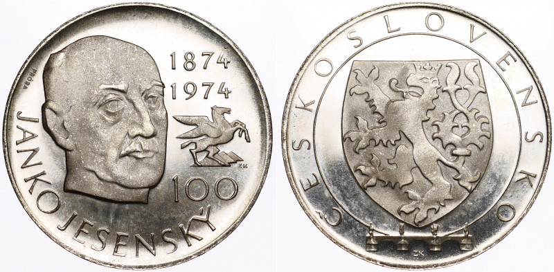 Czechoslovakia 100 Korun 1974 Proba
Silver 23.64g 38.5mm; Proof; 100 Years - Bi...