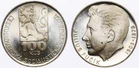 Czechoslovakia 100 Korun 1978 Proof
KM# 92; Silver, Proof; Mintage 5000; 70 Years - Birth of Julius Fučík