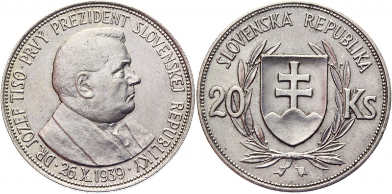 Slovakia 20 Korun 1939
KM# 3; Silver 14,82g.; Independence; AUNC