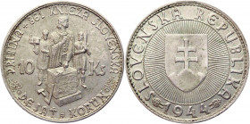 Slovakia 10 Korun 1944
KM# 9.1; Silver 7,03g.; AUNC