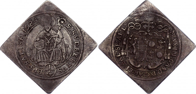 Austria Salzburg 1/4 Taler 1684 Klippe
KM# 246; Silver 6.94g; Talerklippe; Max ...