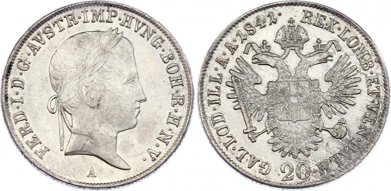 Austria 20 Kreuzer 1841 A
KM# 2208; Silver; Ferdinand I; UNC with Mint Luster