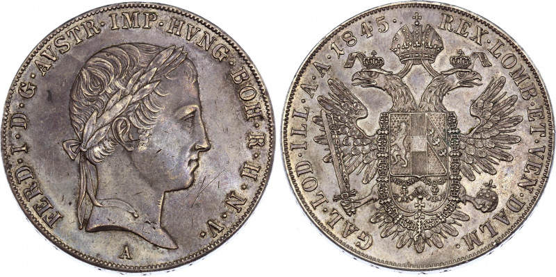 Austria 1 Taler 1845 A
KM# 2240; Silver; Ferdinand l; Unmounted; With Amazing T...