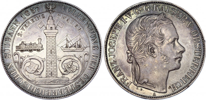Austria 2 Vereinsthaler 1857 Südbahn RRR
Herinek# 821; J# 320; Dav# 20; Thun# 4...