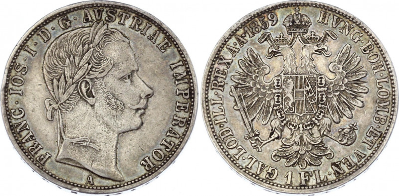 Austria 1 Florin 1859 A
KM# 2219; Silver; Franz Joseph I; XF