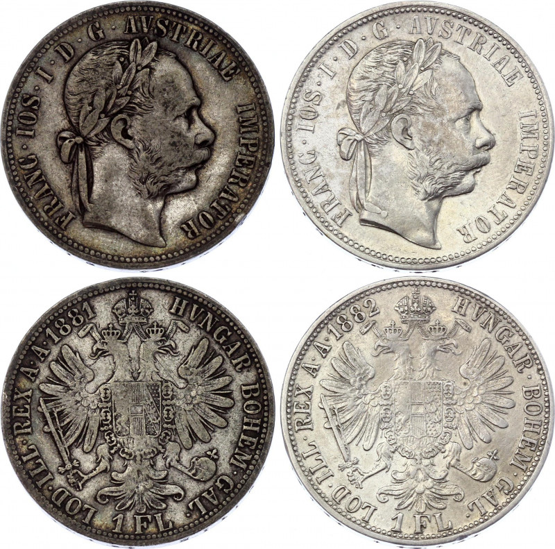 Austria 2 x 1 Florin 1881 & 1882
KM# 2222; Silver; Franz Joseph I
