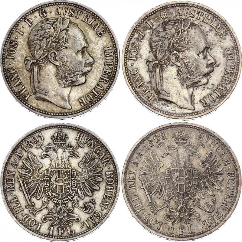 Austria 2 x 1 Florin 1891 & 1892
KM# 2222; Silver; Franz Joseph I