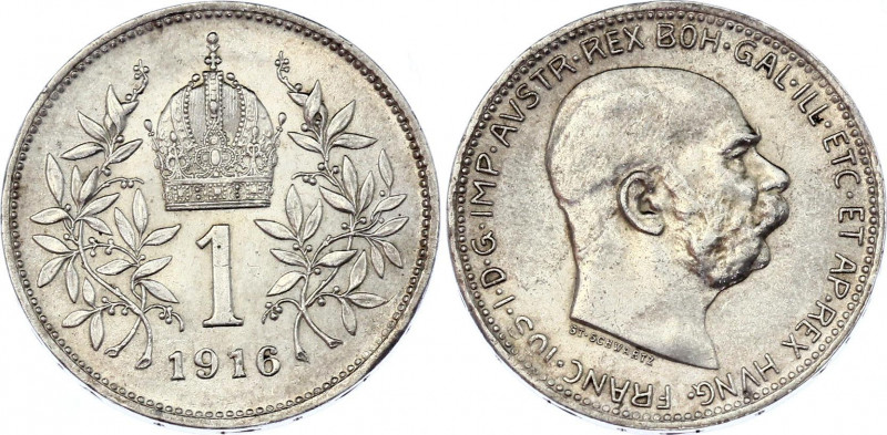 Austria 1 Corona 1916
KM# 2820; Silver; Franz Joseph I; UNC with full mint lust...