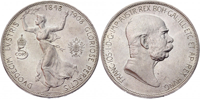 Austria 5 Corona 1908
KM# 2809; Silver 24,04g.; Franz Joseph I 60th Anniversary...