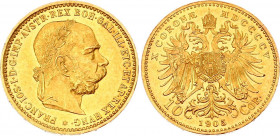 Austria 10 Corona 1905
KM# 2805; Gold (.900) 3.38g 19mm; Franz Joseph I