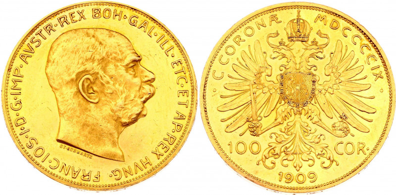 Austria 100 Corona 1909
KM# 2819; Gold (.900) 33,88g.; Franz Joseph I; UNC