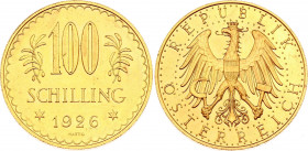 Austria 100 Schilling 1926
KM# 2842; Gold (.900) 23,52g., Prooflike