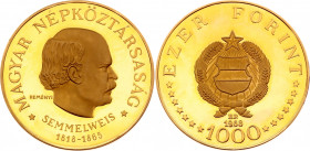 Austria 1000 Forint 1968
KM# 588; Gold (.900) 84,10g.; 150th Anniversary - Birth of Ignacz Semmelweis; Mintage 7,000; Proof