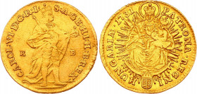 Hungary 1 Dukat 1731 KB
KM# 306.2; Gold 3.40g; Charles III