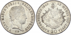 Hungary 20 Krajczar 1848 KB
KM# 432; Silver; Ferdinand V; War of Independence Coinage; With Mint Luster!