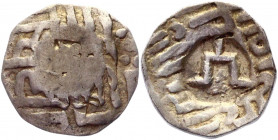 Russia Volga-Bulgaria Denga XIV century 
Silver; 0,83g.; Удельная Булгарская вилка надчекан на данге 14 век