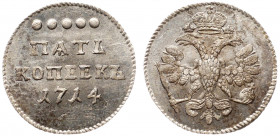 Russia 5 Kopeks 1714 Collector Copy
Bit# 1154 (R2); Silver 2.85g 21.5mm; Edge - rope; Luster; UNC