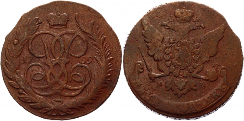 Russia 5 Kopeks 1759 MM R
Bit# 388 (R); 1 R by Petrov; 1 R by Ilyin; Conros# 17...