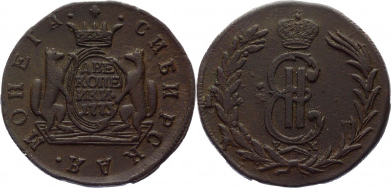 Russia - Siberia 2 Kopeks 1773 KM
Bit# 1110; Conros# 194/11; Copper 11,36g.; Ca...