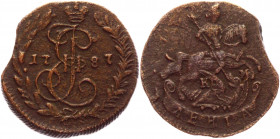 Russia Denga 1787 KM Error
Bit# 826; Conros# 223/17; Copper 4,72g.; Clipped Coin Error; Catherine II; VF