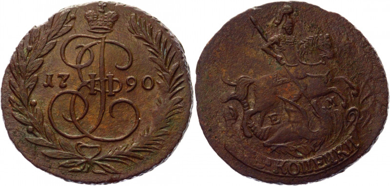 Russia 2 Kopeks 1790 ЕМ
Bit# 683; Copper 17,88g.; Yekaterinburgh mint; Netted e...